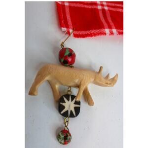 Jacaranda Wood Handmade Safari Ornament Rhino Wildebeest Set of 2 NEW